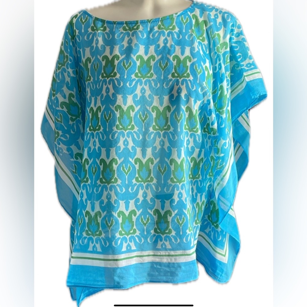 Pretty light green and blue Flowy  poncho with arm holes.